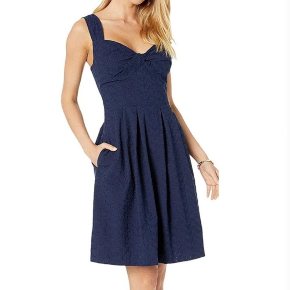 Lilly Pulitzer Fit and Flare Cyndi Dress True Navy Eyelet Size 14